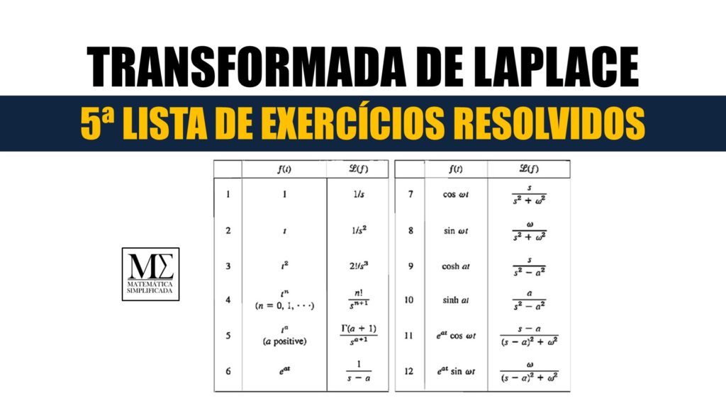 Tansformadas de Laplace 5ª Lista de Exercícios Resolvidos