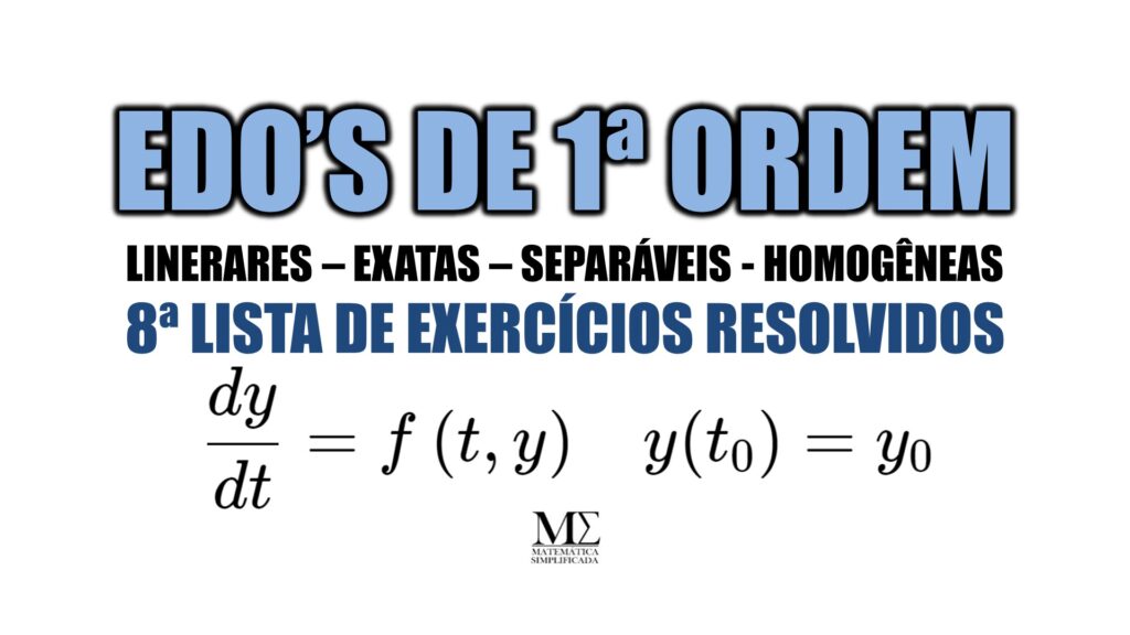 Apresentamos mais 6 exercícios resolvidos sobre equações diferenciais ordinárias de 1ª ordem: separáveis, exatas e lineares.