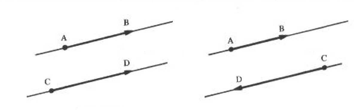 Dois segmentos n&atilde;o nulos <span class="katex-eq" data-katex-display="false"> AB </span> e <span class="katex-eq" data-katex-display="false"> CD </span> tem mesma dire&ccedil;&atilde;o se as retas suportes desses segmentos s&atilde;o paralelas.